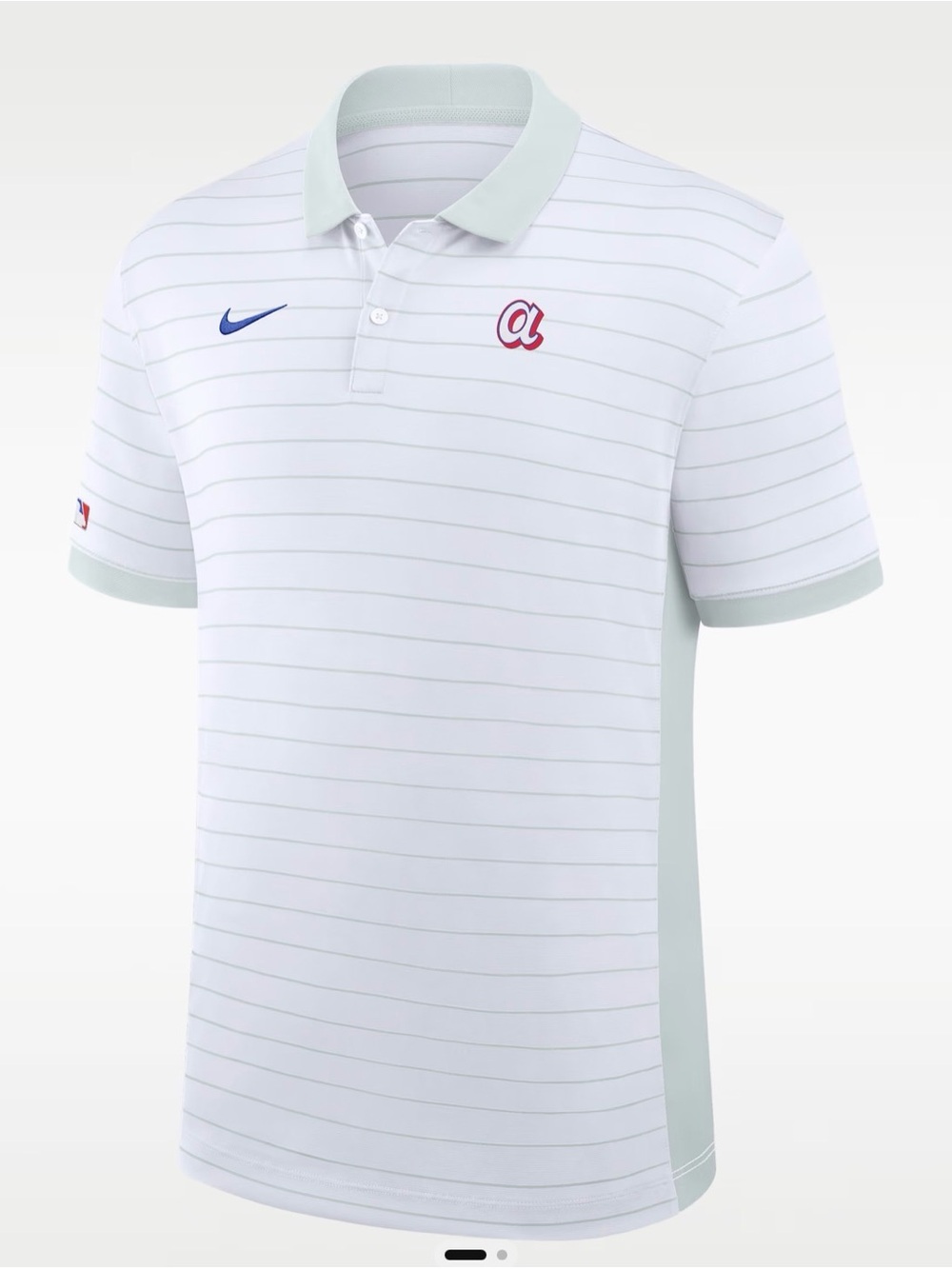 Nike Men’s White Polo with Light Gray Pinstripes and Blue Logo